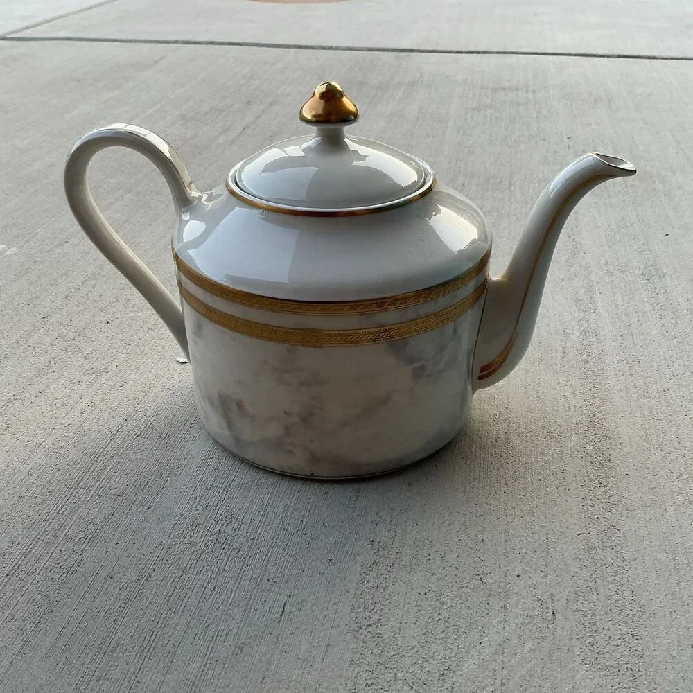 Vintage Oscar de la Renta UH037 Ivory Travertine Teapot Fine Ivory West Germany